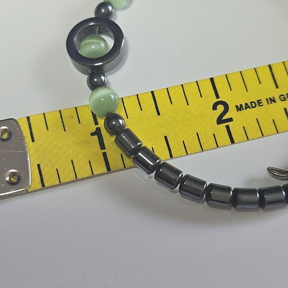 **Last Chance!! Final Sale** Silver Tone And Green Cats Eye Beaded Wrap Bracelet - Picture 7 of 12